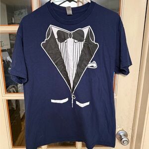 Vintage Men's Navy Tuxedo Print T-Shirt